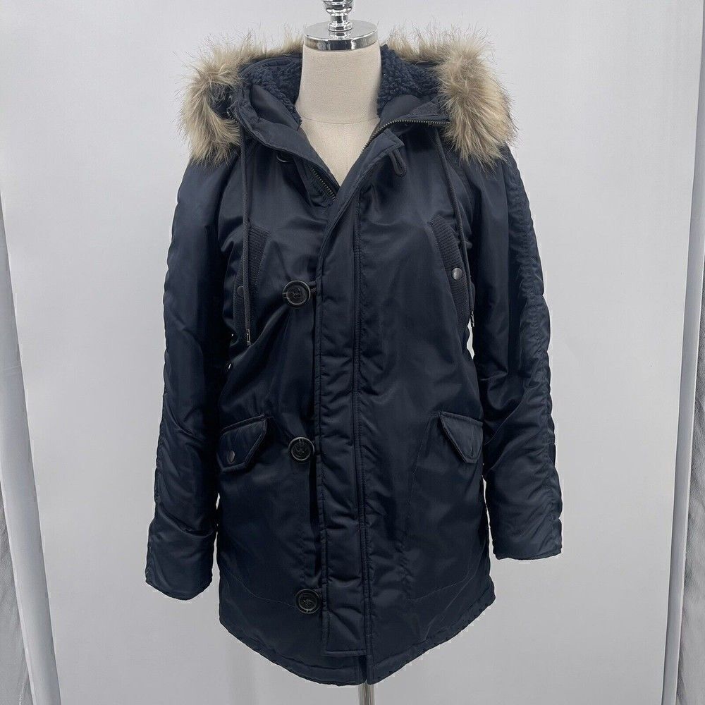 J. Crew  womans parka jacket xxs blue faux fur hoodie puffer